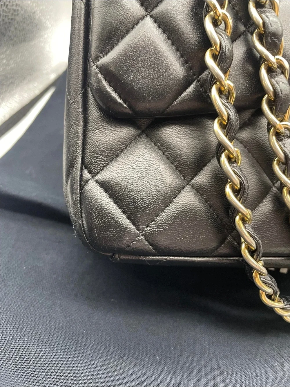 CHANEL Black Quilted Lambskin Double Flap Shoulder Bag with Gold Hardware